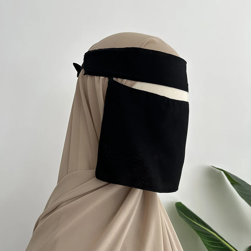 Niqab pendek elastis hitam wanita Muslim Saudi penutup wajah ringan bernapas Islami grosir Lebaran doa Niqab