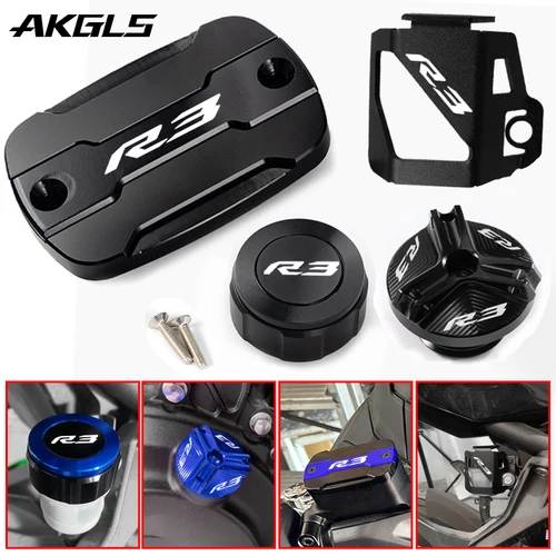 Para Yamaha YZF R3 YZF-R3 YZFR3 2015-2022 protección de tapa de aceite de freno delantero y trasero de motocicleta y tapa de llenado de aceite accesorios R3