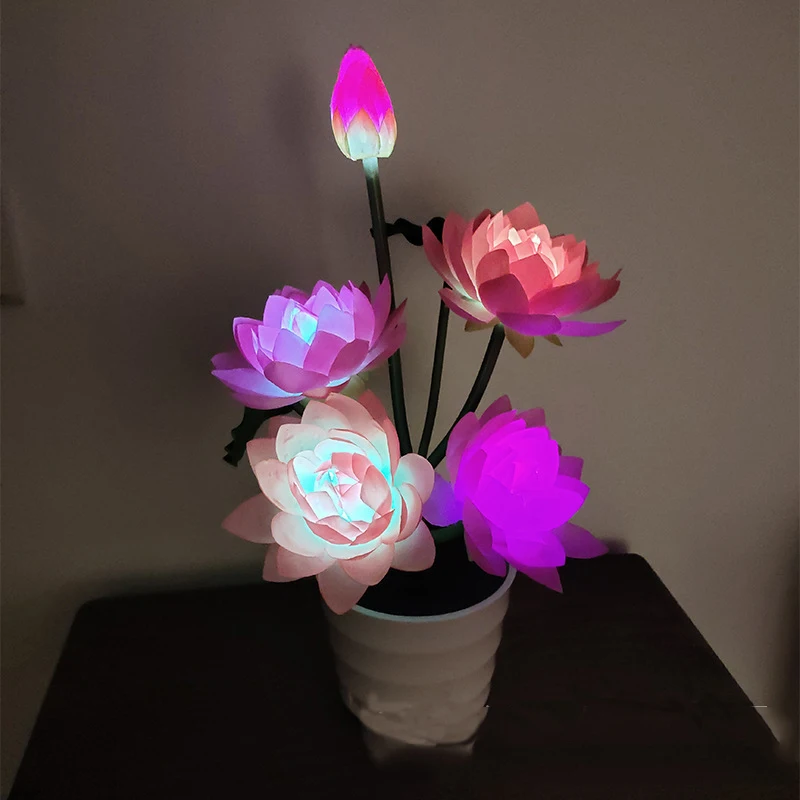 Solar Powered Lawn Garden Lotus Flowers Balcony Home Bedroom Led Rose Decorative Table Lamp Artificial Plant Bedside Flower Pot