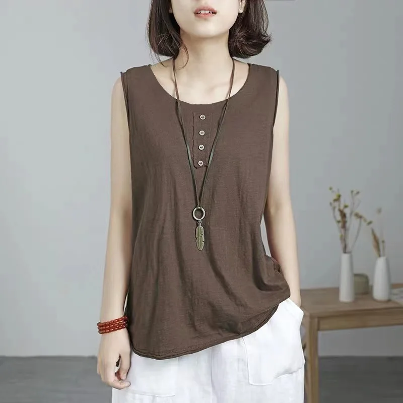 Simplicity Solid Color Sleeveless Tops Women Summer Niche Thin Style Large Size Comfortable Casual Pure Cotton Affordable Vest