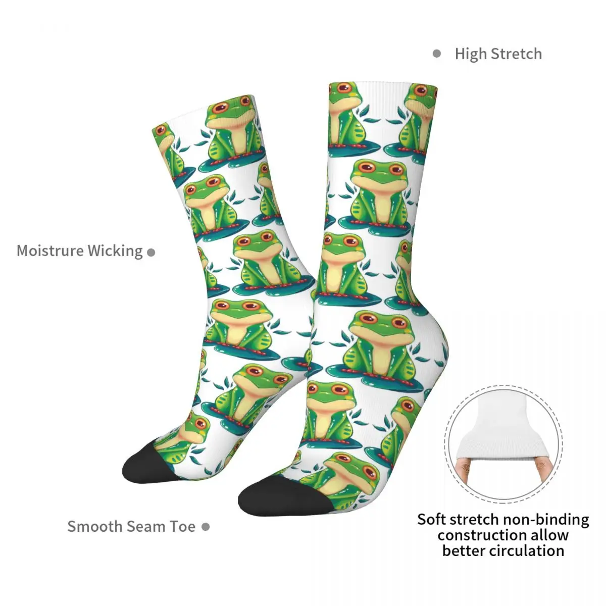 Water Lily Frog Socks Harajuku High Quality Stockings All Season Long Socks Accessories for Unisex Birthday Present