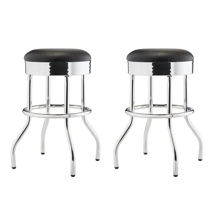 

Heavy Duty 25Inch Backless Swivel Bar Stool for Kitchen, Garage, or Workshop, Chrome Finish with Faux Leather Seat, 2 Pack, Blac