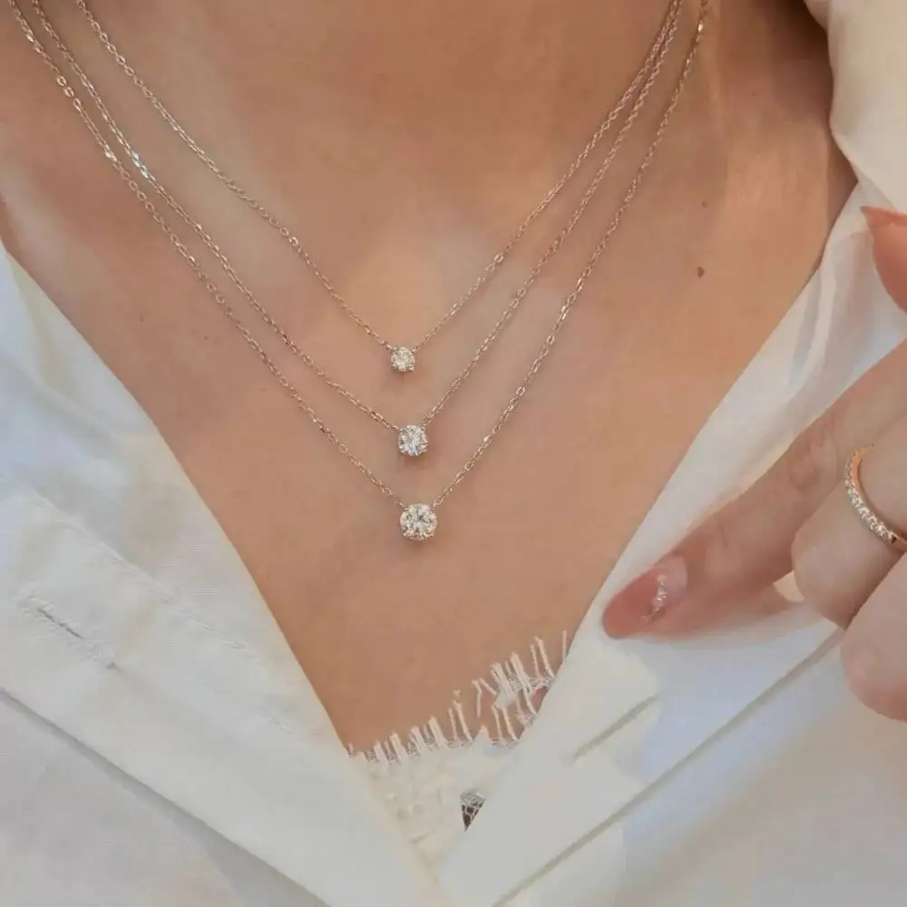 JoiasHome S925 Sterling Silber Moissanit-Halskette für Damen, einfache Halskette mit vier Krallen-Anhänger, klassischer Luxus-Schmuck – Detail 5
