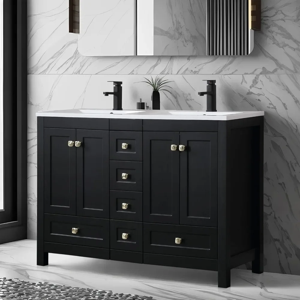 

48" Bathroom Vanities, with Sink Combo,Matte Black Faucet Drain, Modern Thickened Wood Bathroom Storage Cabinet