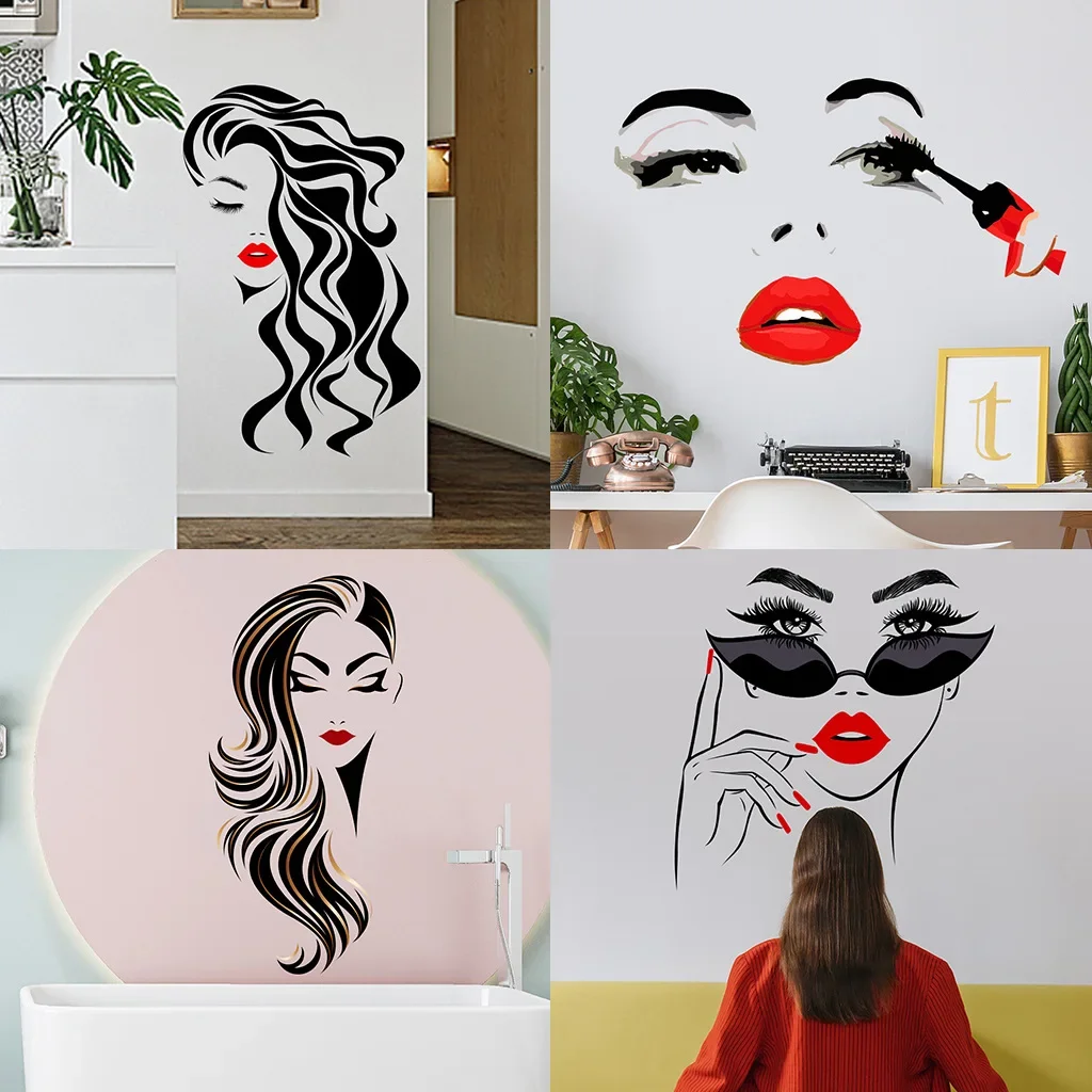 

Beauty Salon Art Vinyl Wall Sticker Hairdresser for Makeup Hair Hairdo Barbers Salon Decorative Stickers Mural Wall Decal Decor