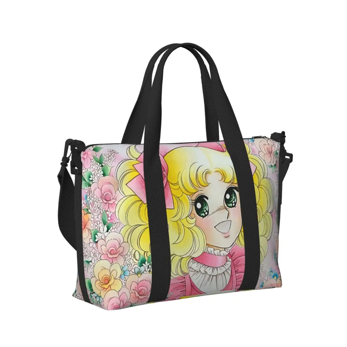 Custom อะนิเมะมังงะ Candy Candy Beach Tote กระเป๋าผู้หญิงขนาดใหญ่ช่อง Gym Beach กระเป๋าเดินทาง