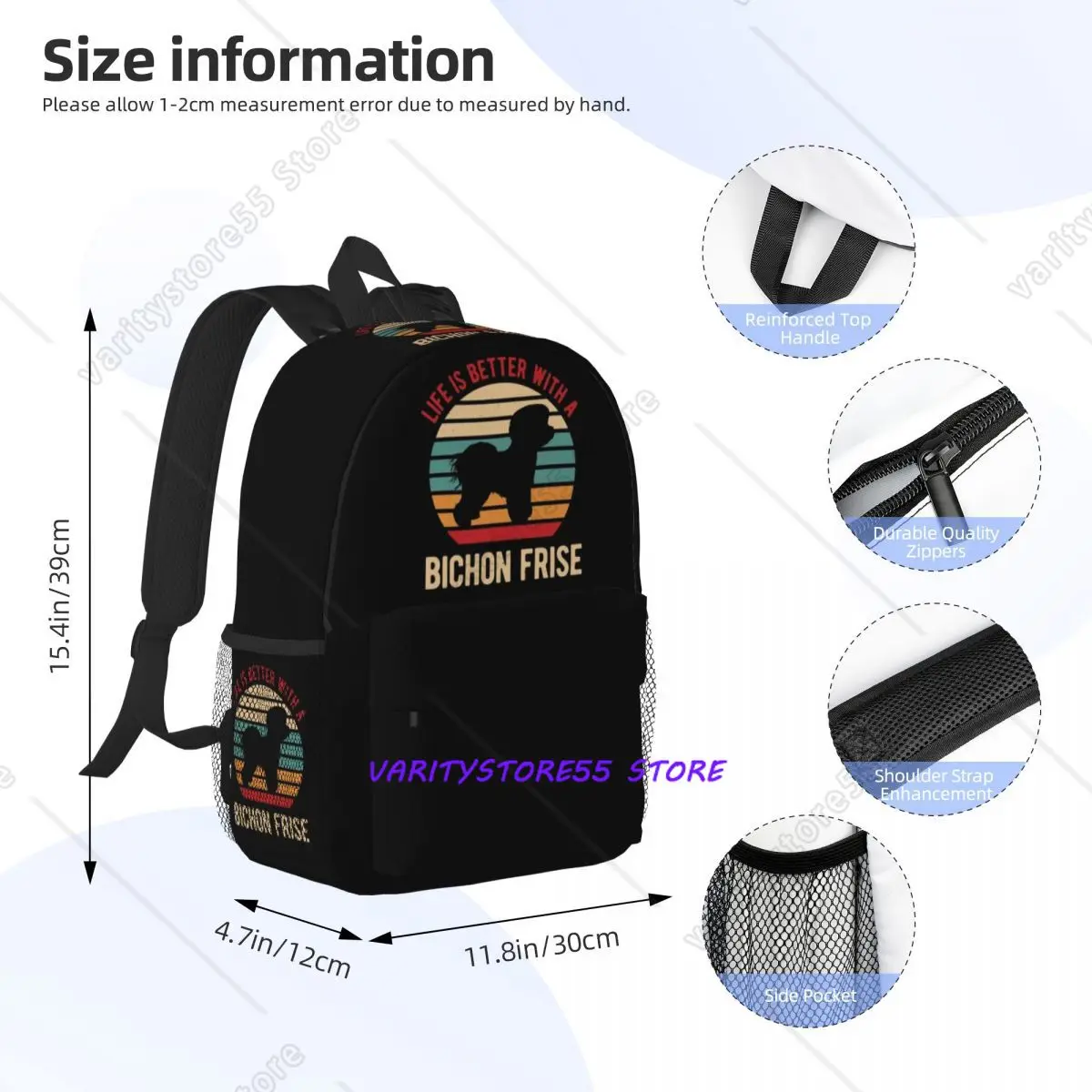 Funny Bichon Frise Backpack Student Boys Girls BookBag Kids School Bag Laptop Shoulder Bags for Men Women