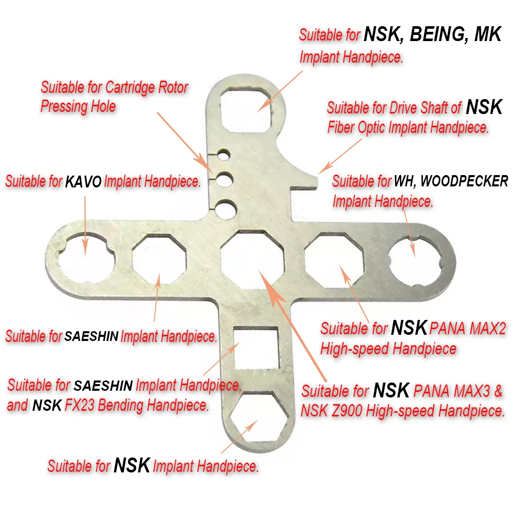Dental Turbine Handpiece Repair Wrench Kit Multifunction Spanner All Brand Handpiece Back Cap Cartridge Removal Maintenance Tool