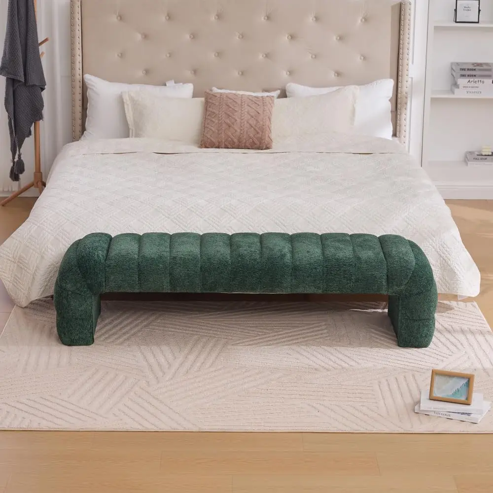 Armless Tufted Chenille Bench Sofa Daybed Chaise Ottoman Footstool Living Room Bedroom Entryway 69.7in, Customized