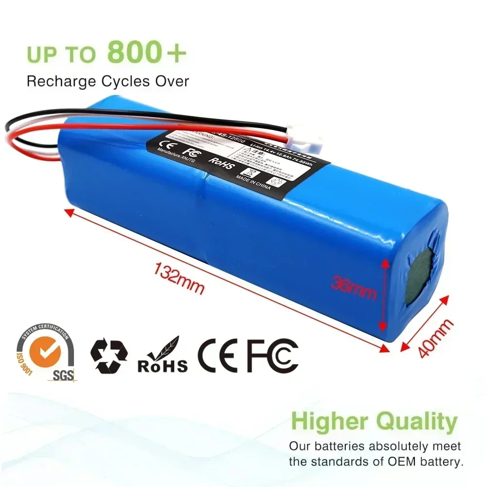 2025 100% Original For XiaoMi Viomi S9 Lydsto R1 Roidmi Eve Plus 14.4V lithium battery 2P4S 5200mAh 6500mAh 12800mAh