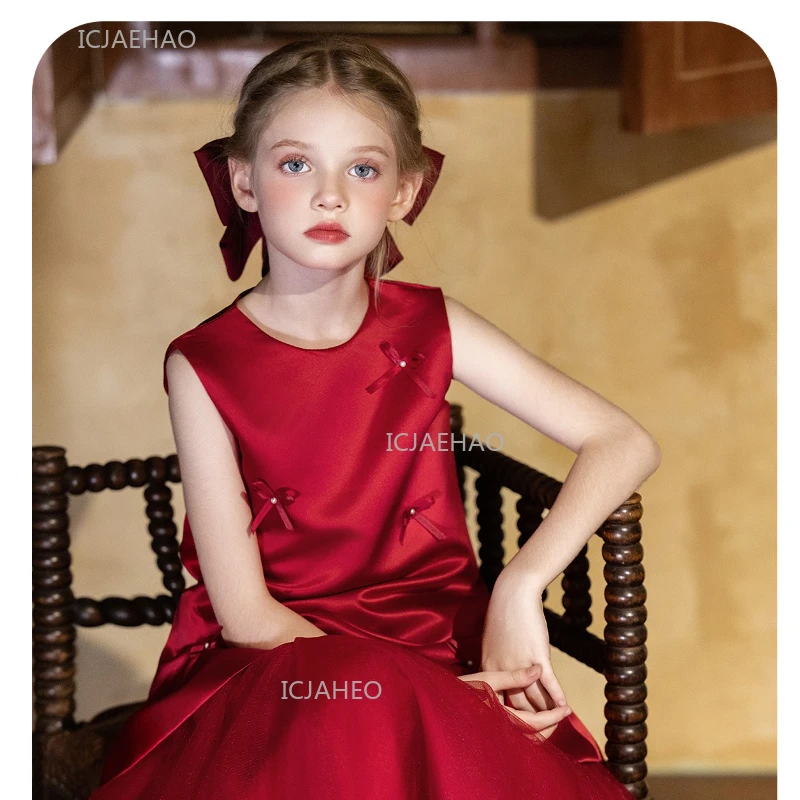 

Christmas Red Girls Evening Dress Host Flower Girl Wedding Kids Birthday Performance Pageant Formal Party Princess Gown Piano