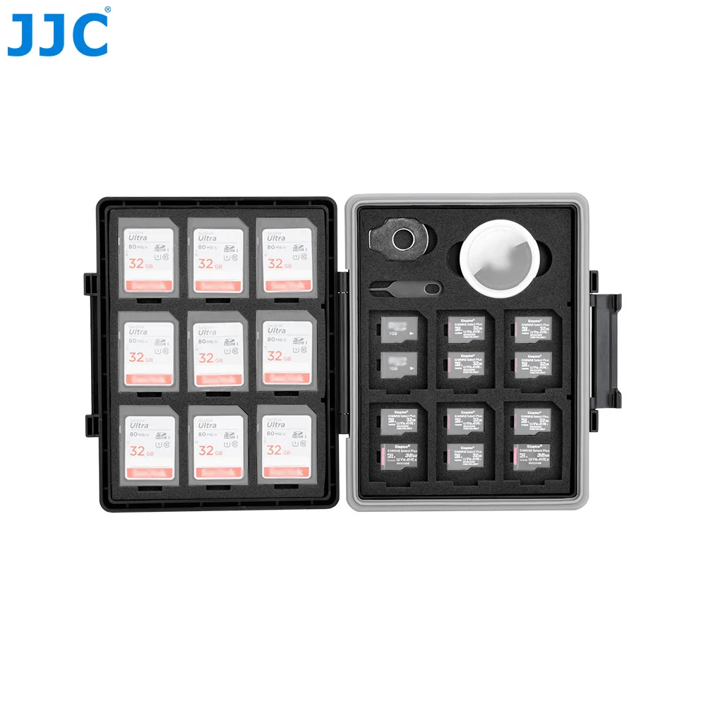JJC 45 Slots Memory Card Case Holder Wallet Organizer for 15 TF Micro SD MSD + 30 SD SDXC SDHC Card 1 Airtag Storage Box Keeper
