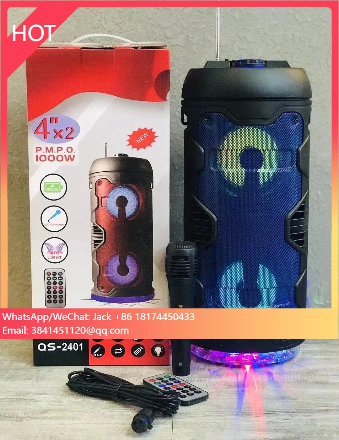 

KIMISO QS2401 2x4 Inch Speaker Outdoor Portable Trolley Speaker DJ Speaker With LED Light