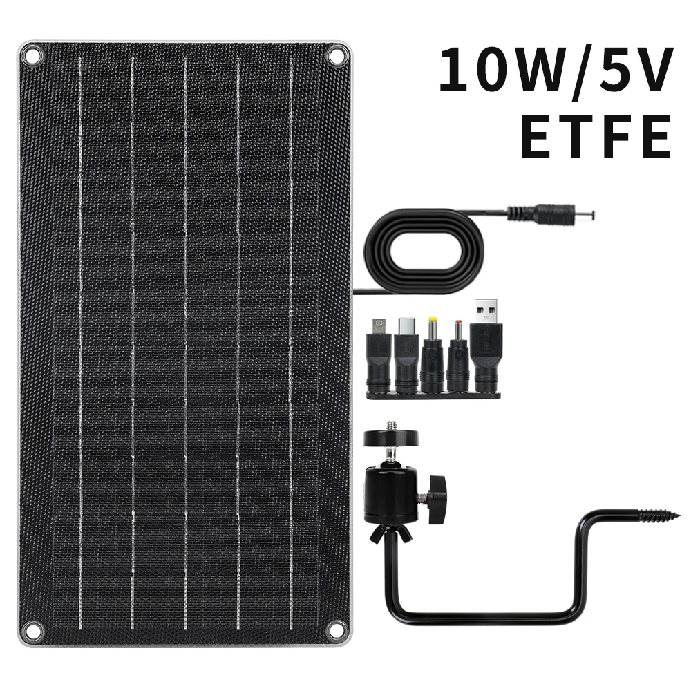 

Full 10w Solar Panel ETFE Semi Flexible DC 5v Voltage for cell phone Car Charger 5.5x2.1mm Plug with Mini Mirco USB interface