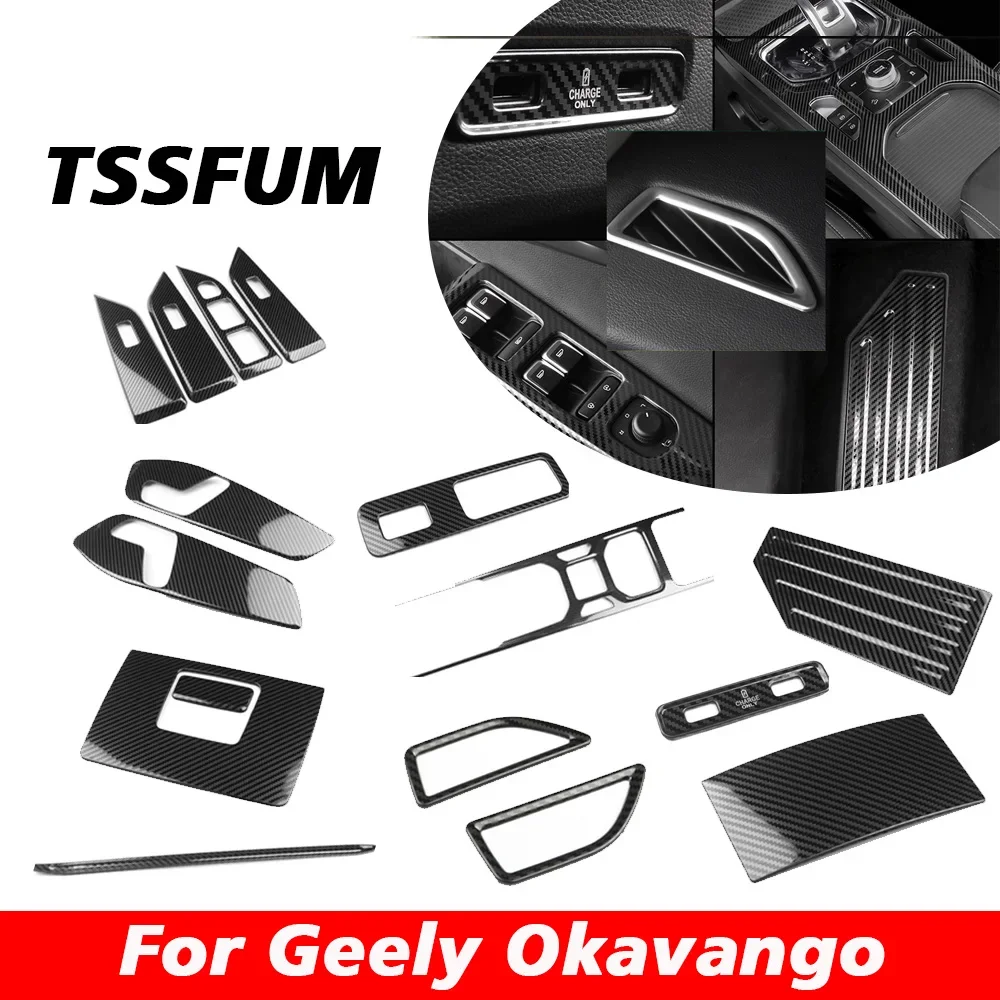 Car Interior Carbon Fiber Sticker Control Gear Shift Panel Cover Sticker for Geely Okavango 2020 2021 2022 2023 2024 2025