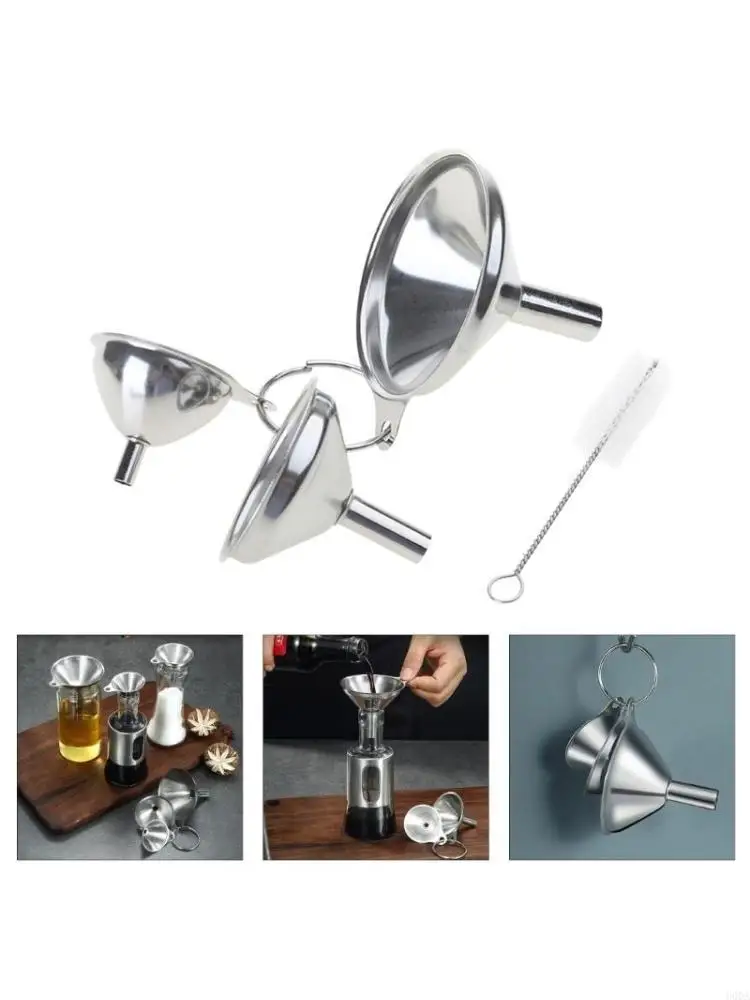 

3Pcs Kitchen Funnel Set Metal Small Funnel Oil Spill Tool