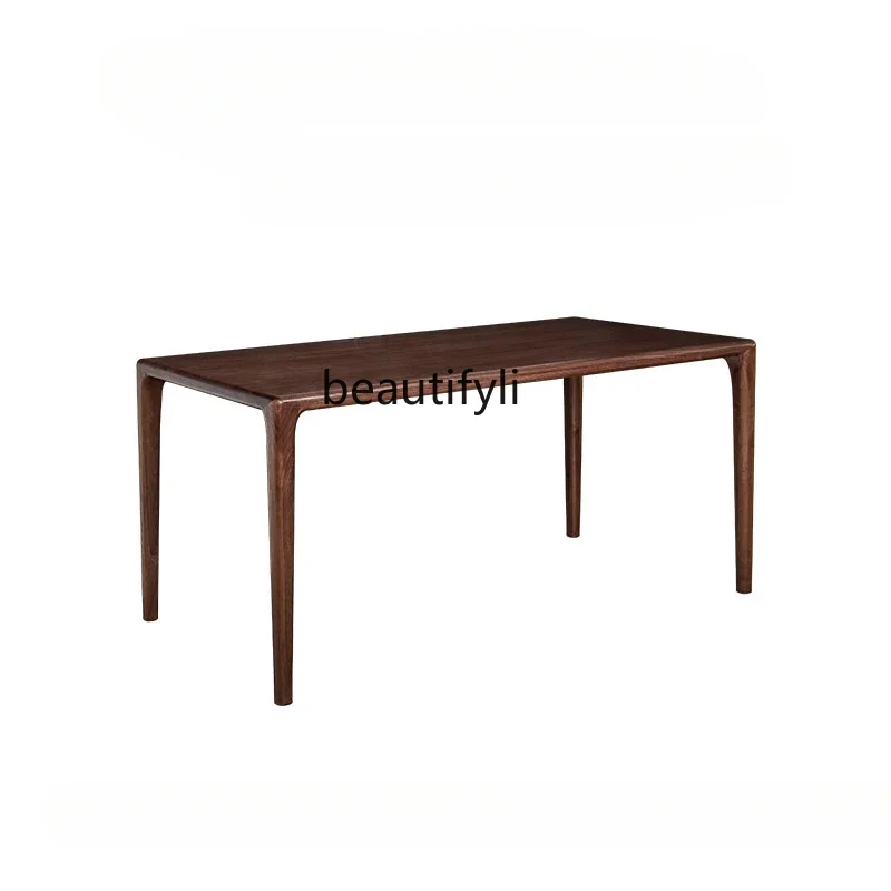 

Nordic Solid Wood Dining Table Black Walnut Dining Tables and Chairs Set Desk Tea Table Retro Long Table