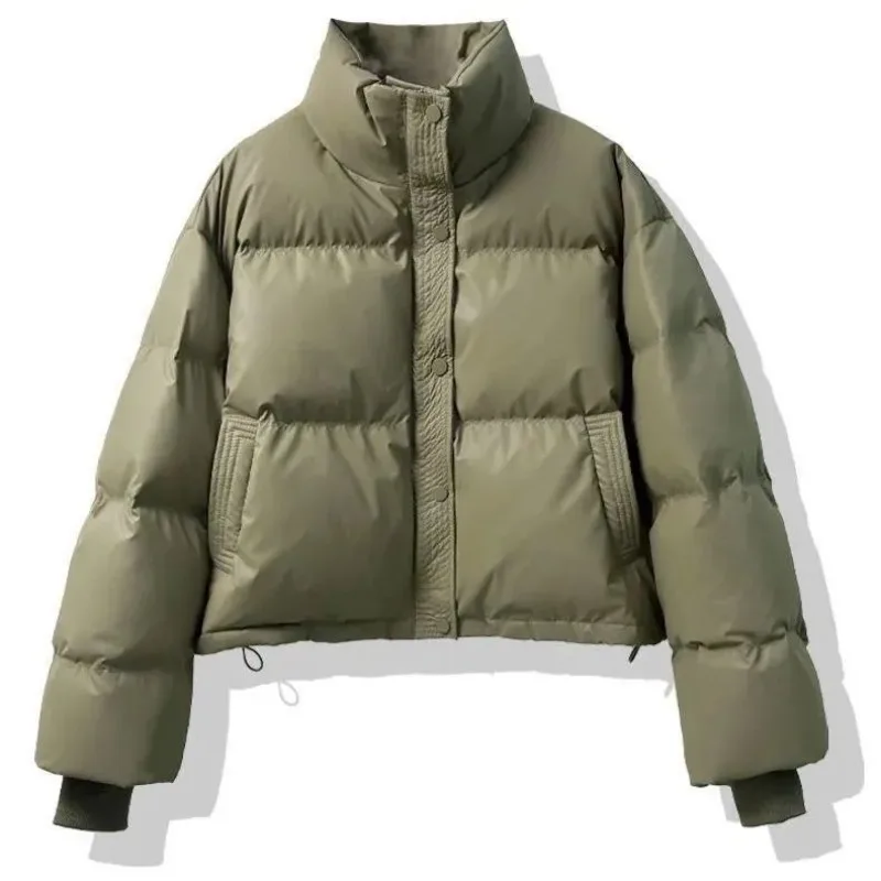 Manteau ample épais coupe-vent court col montant veste décontractée pour les femmes hiver en cuir PU sans lavage vers le bas coton