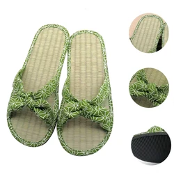 Fashion Women Shoes Sandals Female Straw Mat Slippers Casual Bow Rattan Beach Slippers Home Ladies Flat Flip-flop Slides