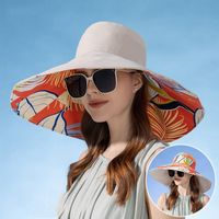 Double-sided Women Fisherman Hat Fashion Large Brim Breathable Sun Hat Plant Printing Cotton Top Hat