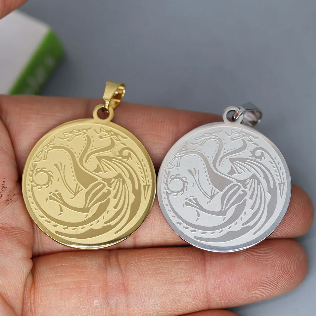 2pcs Vintage Headed Dragon Charm Stainless Steel Targaryen Peace Pendant for Jewelry Making Necklace Handmade Supplies Wholesale