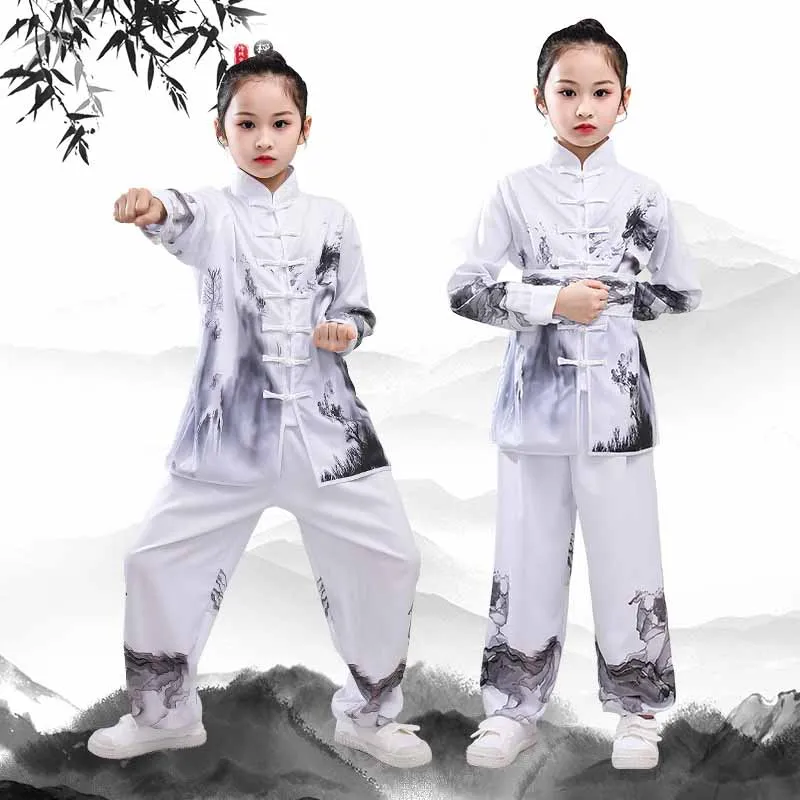 Children Kung Fu Set Spring Autumn Loose Leisure Solid Color Tai Chi Clothing Thin Wushu Costumes Chinese Tradition Uniforms