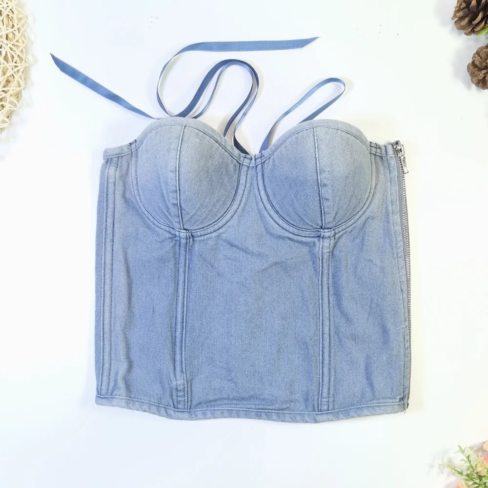 

Cross-Border Tight-Fitting Waist-Cinching Denim Style Outerwear Bra Top Club Party Tube Top Ultra-Thin Summer Fabric