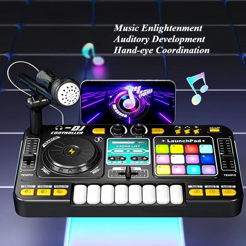 Kids DJ Mixer Electronic Piano Keyboard with Microphone And Turntable Controller Musical Instrument for Children Christmas Gifts