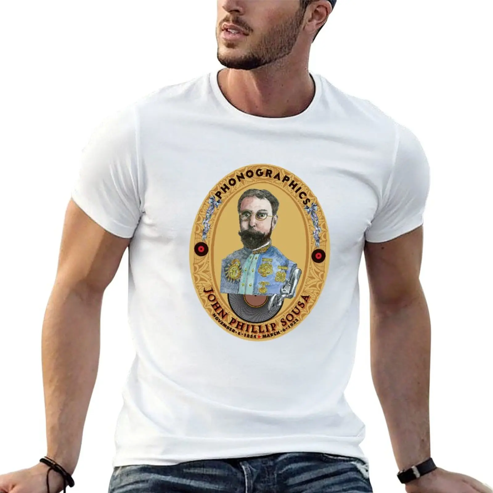 Camiseta Phonographics-John Phillip Sousa, camisetas gráficas para hombre, camisetas gráficas de algodón para hombre
