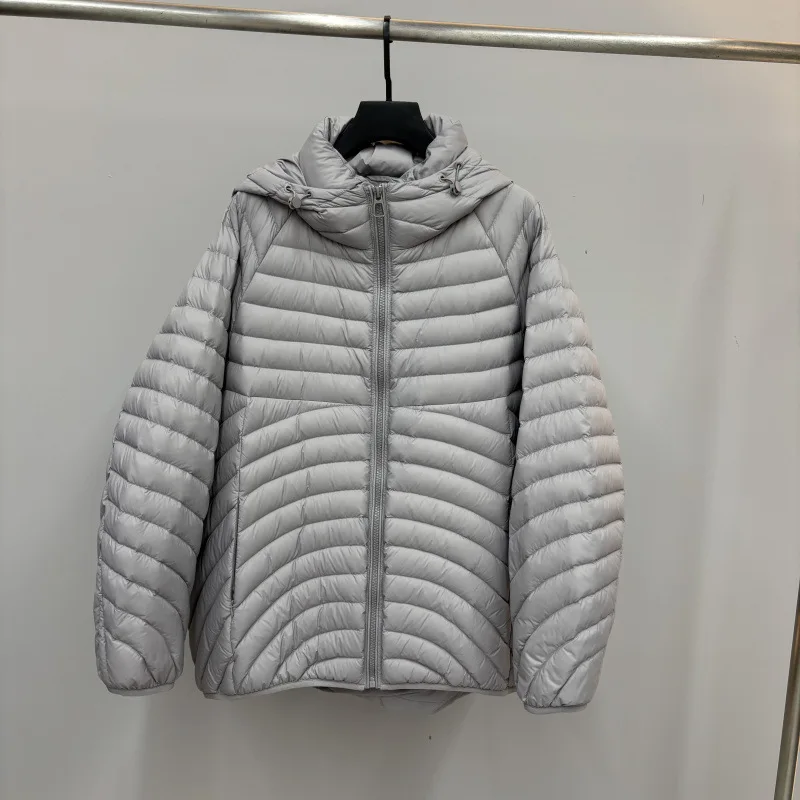 2026 New Women's Light White Duck Quilted Down Jacket with Hood Puffer Coat Autumn Winter Casual Loose Outerwear