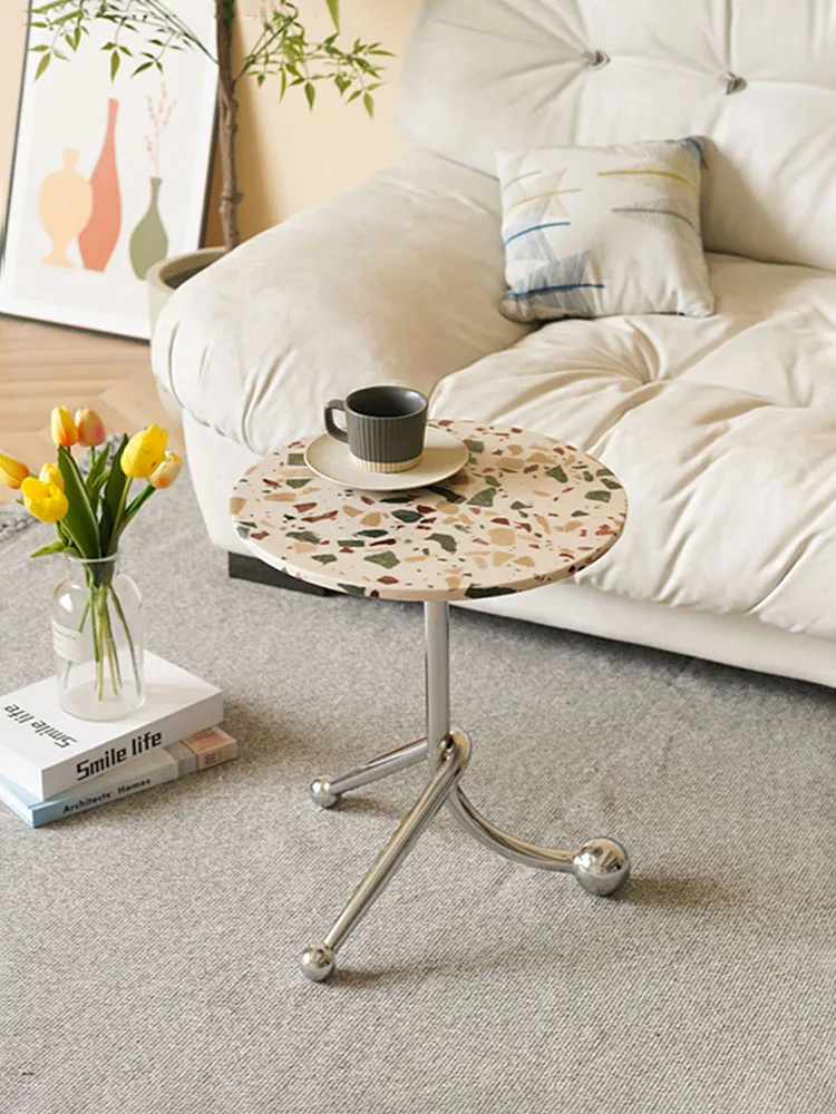 Nordic Coffee Tables Living Room Furniture Sofa Side Table Terrazzo Circular Tea Tables Creative Wooden Furniture Bedside Tables