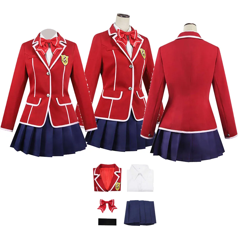 Yuzuriha Cos Inori Cosplay Shirt Red Jacket Halloween Carnival Skirt Bow Tie Set Anime Guilty Crown Cosplay Costume Outfits