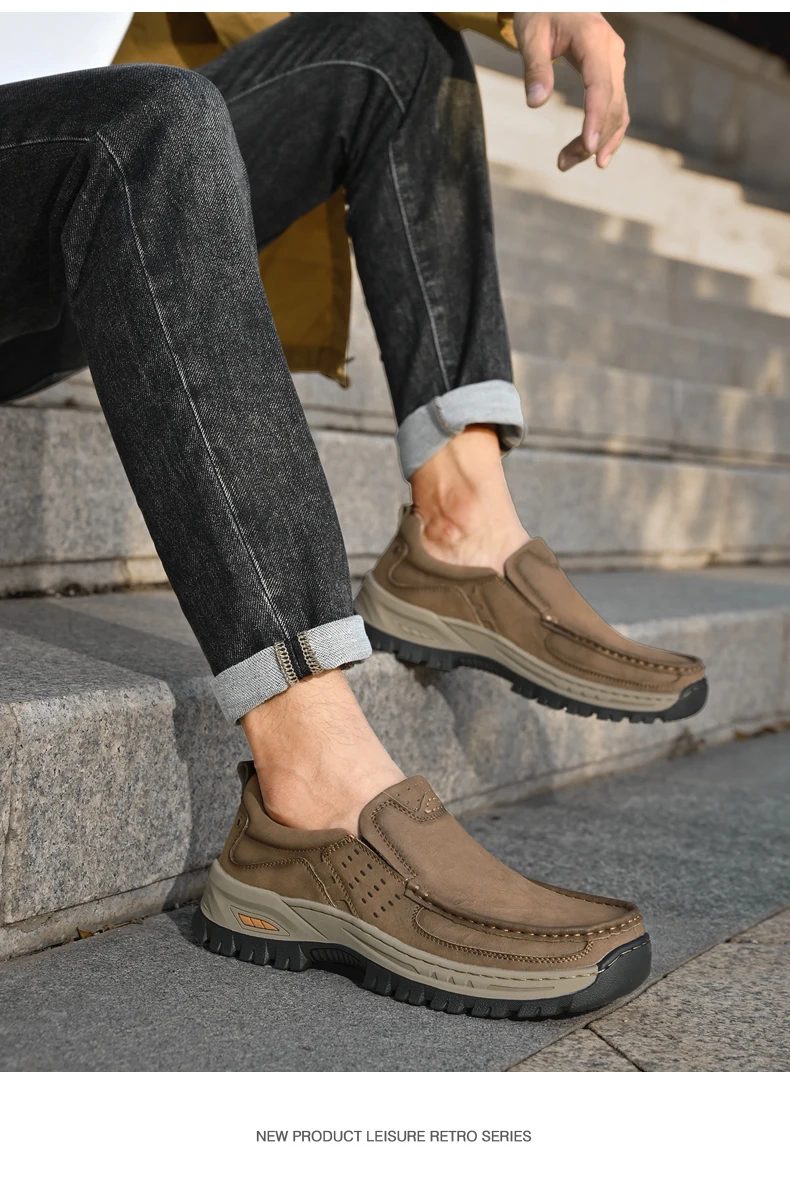 Marke Männer Schuhe Hohe Qualität Aus Echtem Leder männer Casual Schuhe Slip Auf Komfort Business Mann Wohnungen Schuhe Outdoor Männer arbeit Schuhe – Detail 11