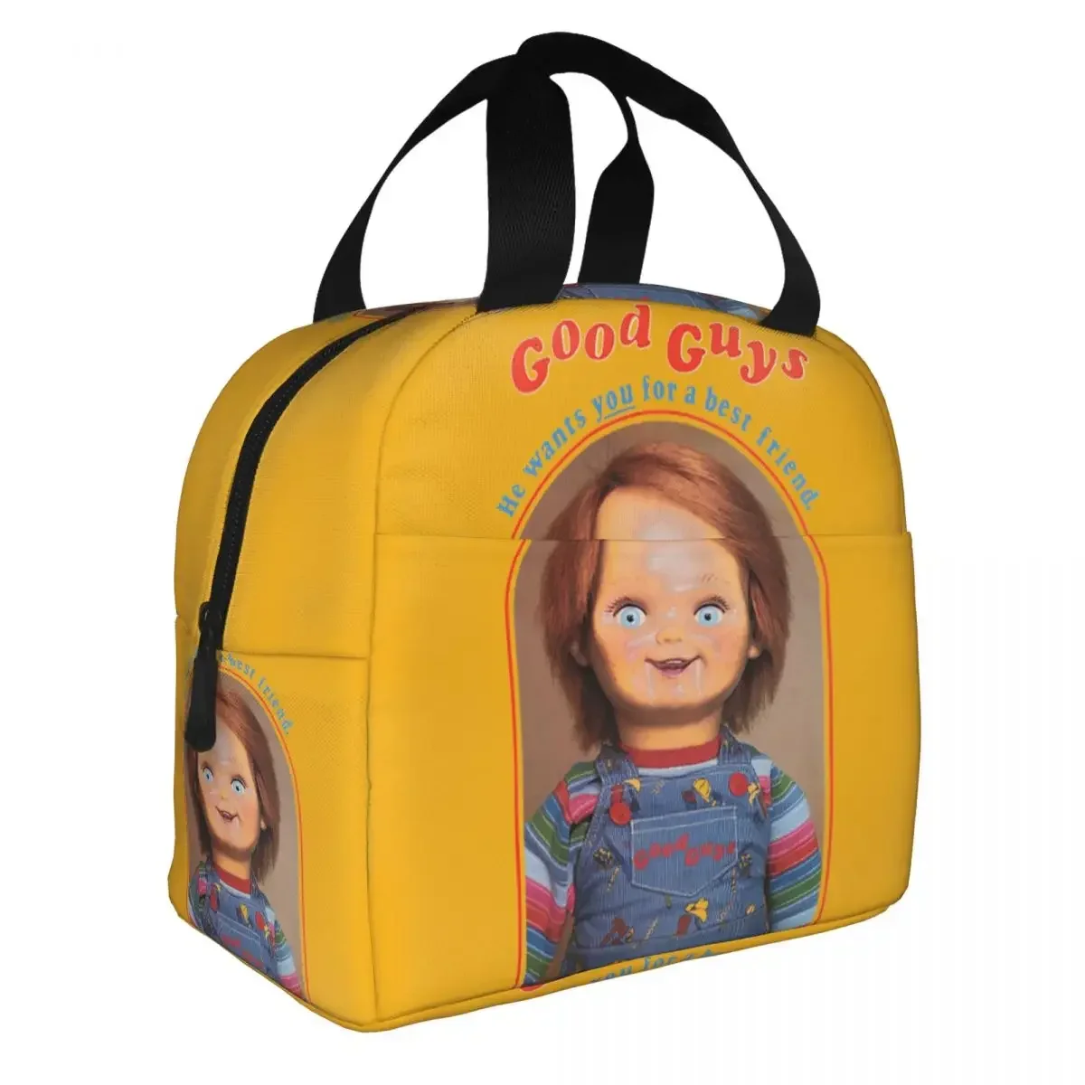 He Wants You For A Best Friend Chucky Lunch Bags Portable Insulated Cooler Child\'s Play Thermal Picnic Work Lunch Box for Kids