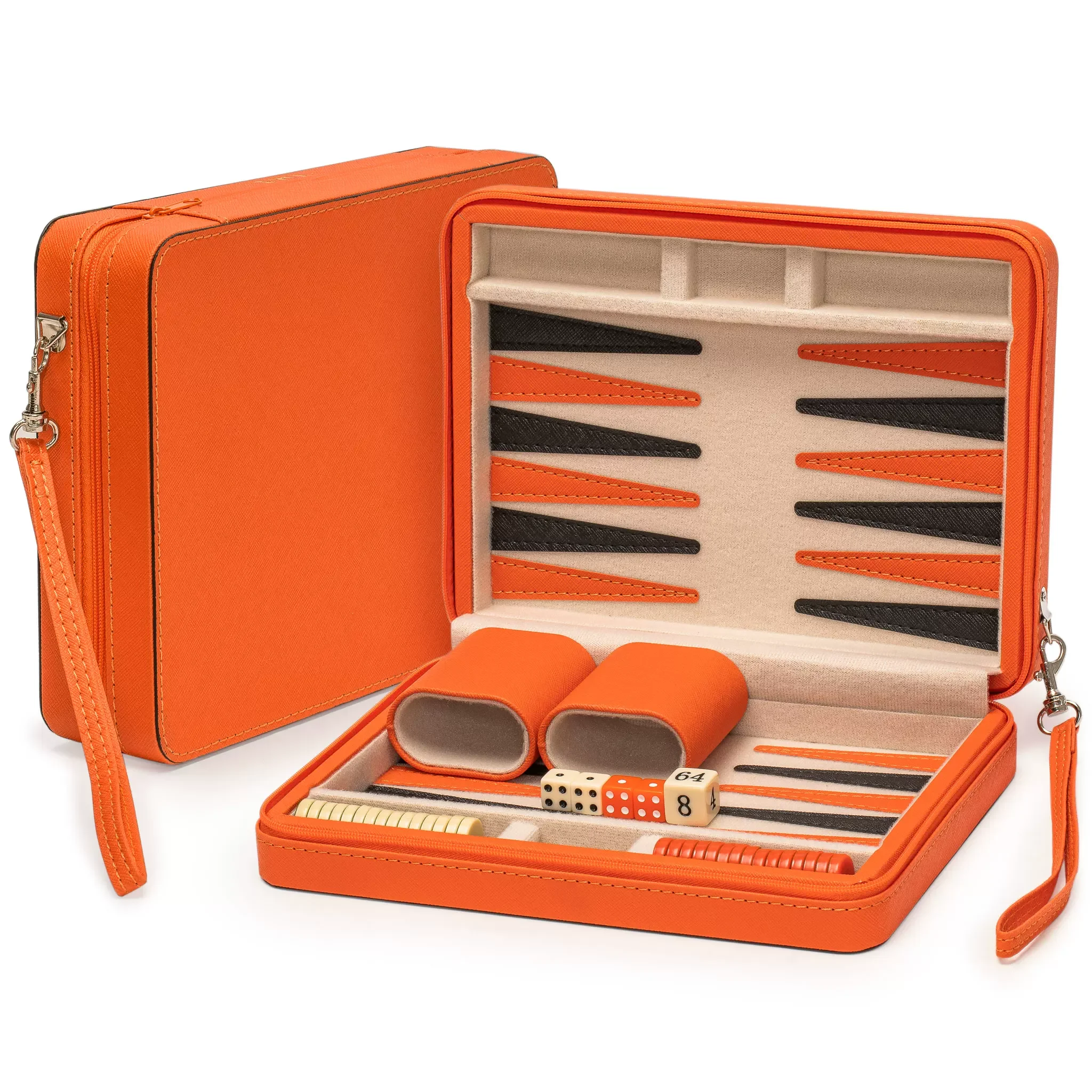 Master Design Reise-Schach- und Backgammon-Set, Acryl-Figuren, Lederetui, Mini-tragbares Spielbrett für Erwachsene, 25 x 19 x 6 cm
