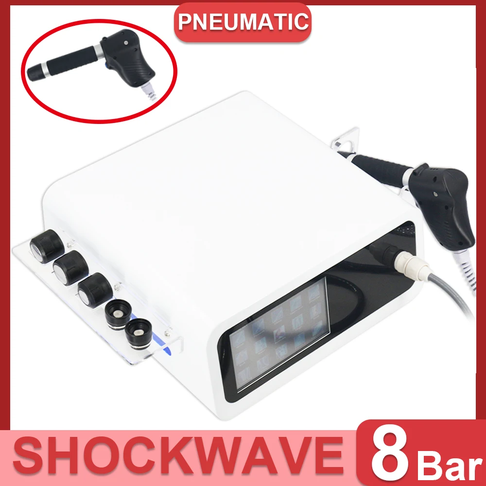 

8Bar Professional Pneumatic Shockwave Therapy Machine With 6 Heads ED Treatment Pain Relief Effective Muscle Relaxation Massage