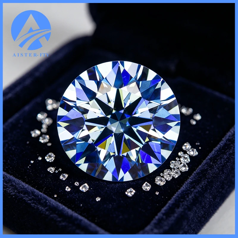 Klein Blue Moissanite Round Cut Moissanite Loose Stone 3EX Moissanita GRA Certified Pass Diamond Tester for DIY Jewelry Making