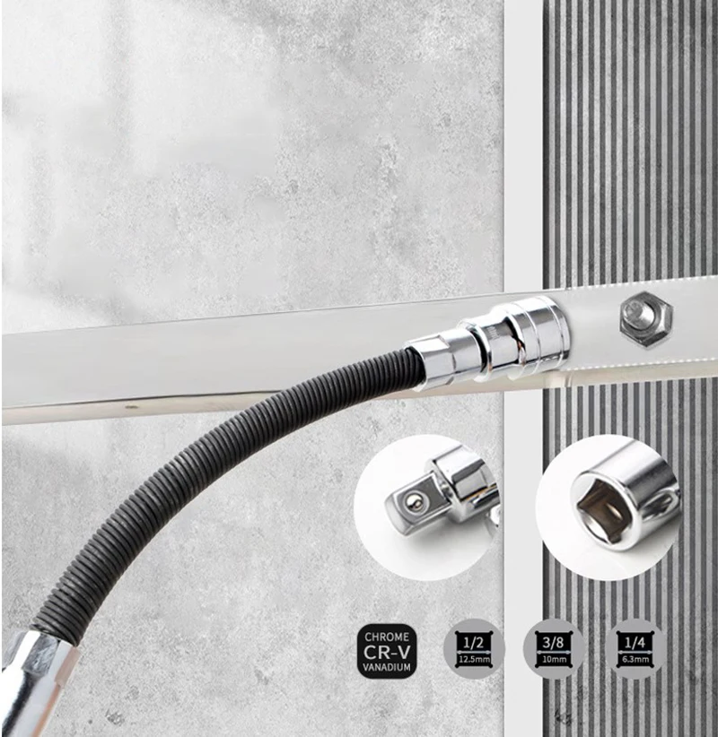 Eje Flexible 1/4 3/8 1/2 barra de extensión de alto par, cabezal de conversión, llave de trinquete, resorte de mano, varilla de extensión de poste