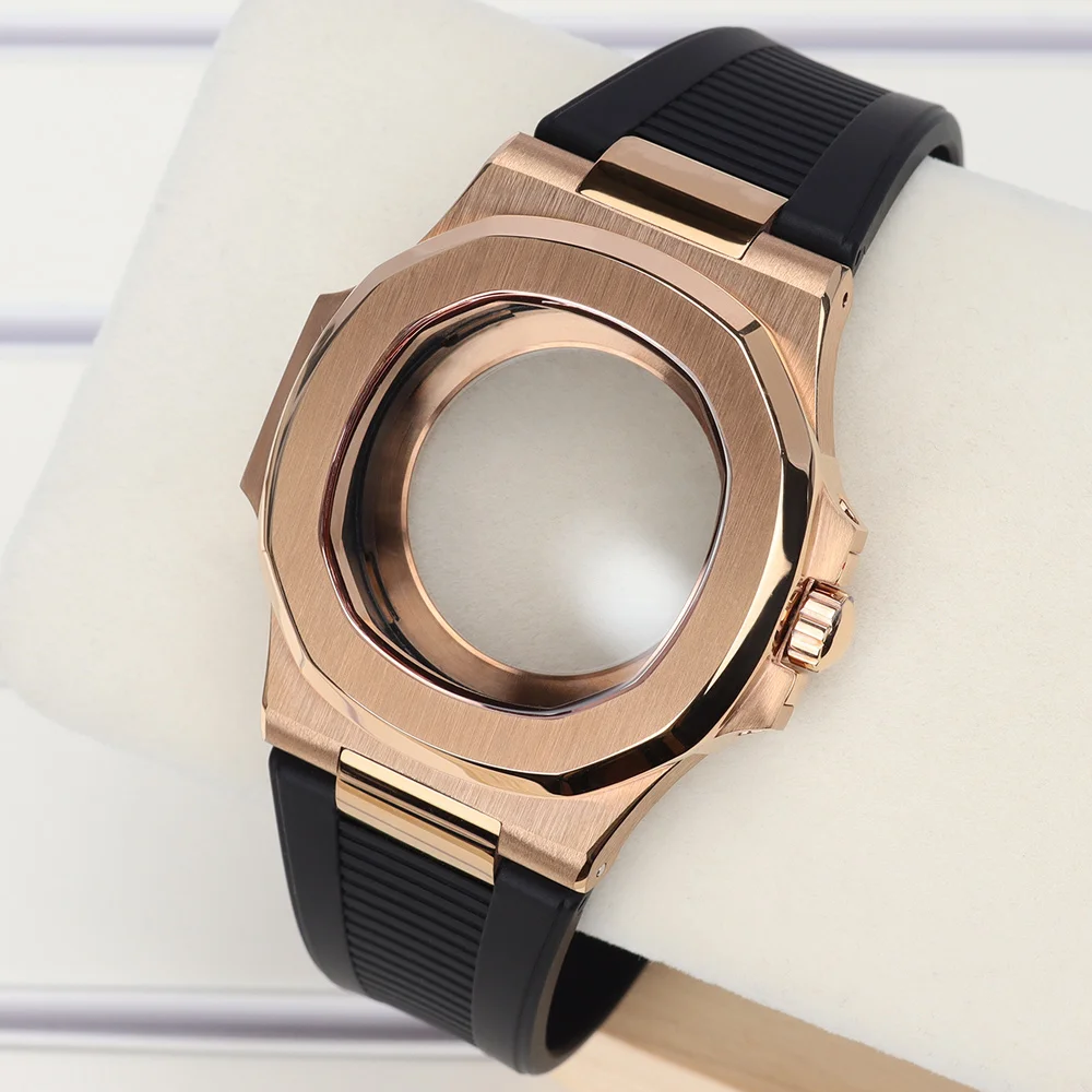 NH38 Roségold Edelstahl Luxus-Uhrengehäuse Saphirglas für Nautilus NH35 NH36 NH38 NH72 Uhrwerk 30,5mm Zifferblatt Gummiarmband 40mm Uhr MOD – Detail 3