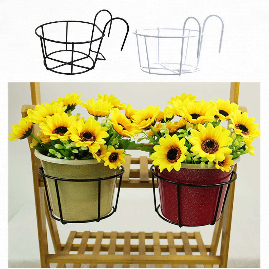 

5Pcs Garden Hanging Plant Iron Racks Balcony Round Flower Pot Rack Railing Fence Plant Holder Stand Garden Accessories