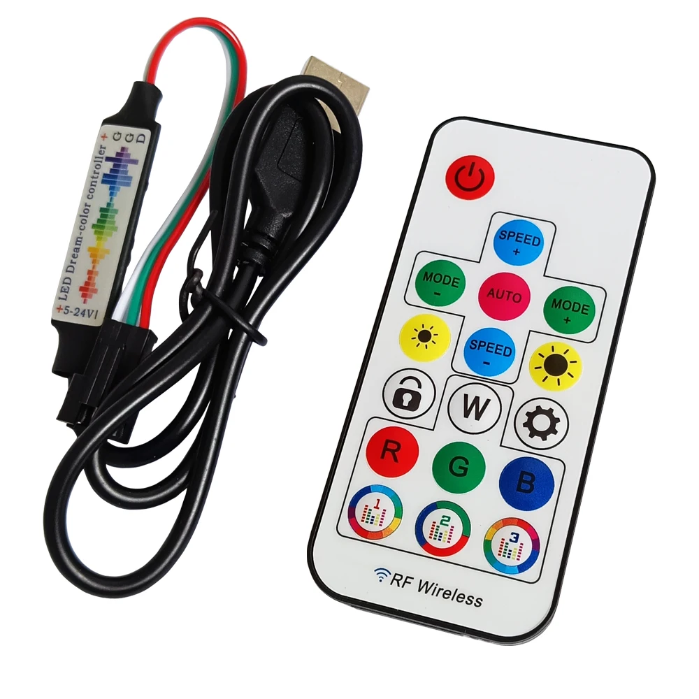 Mini Music Led Controller 17Keys DC/USB 3Pin 5V-24V Wireless RF Remote Control For WS2811 2812 Addressable RGB Strip Light Panel