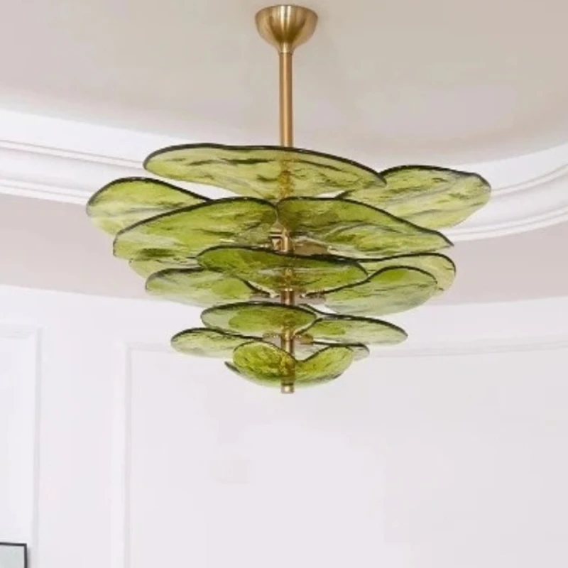 Murano Lotus Leaf LED Ceiling Chandelier Design Creative Pendant Light Home Decor Hanging Lamp Bedroom Dinning Lighting Fixtures
