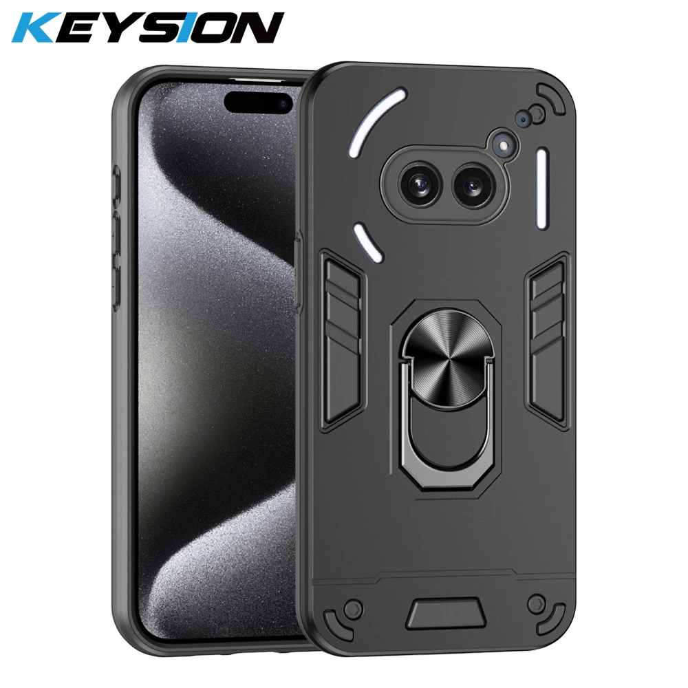 KEYSION Shockproof Armor Case for Nothing Phone 2A Plus Silicone+PC Camera Protection Ring Stand Phone Cover for Nothing Phone2A