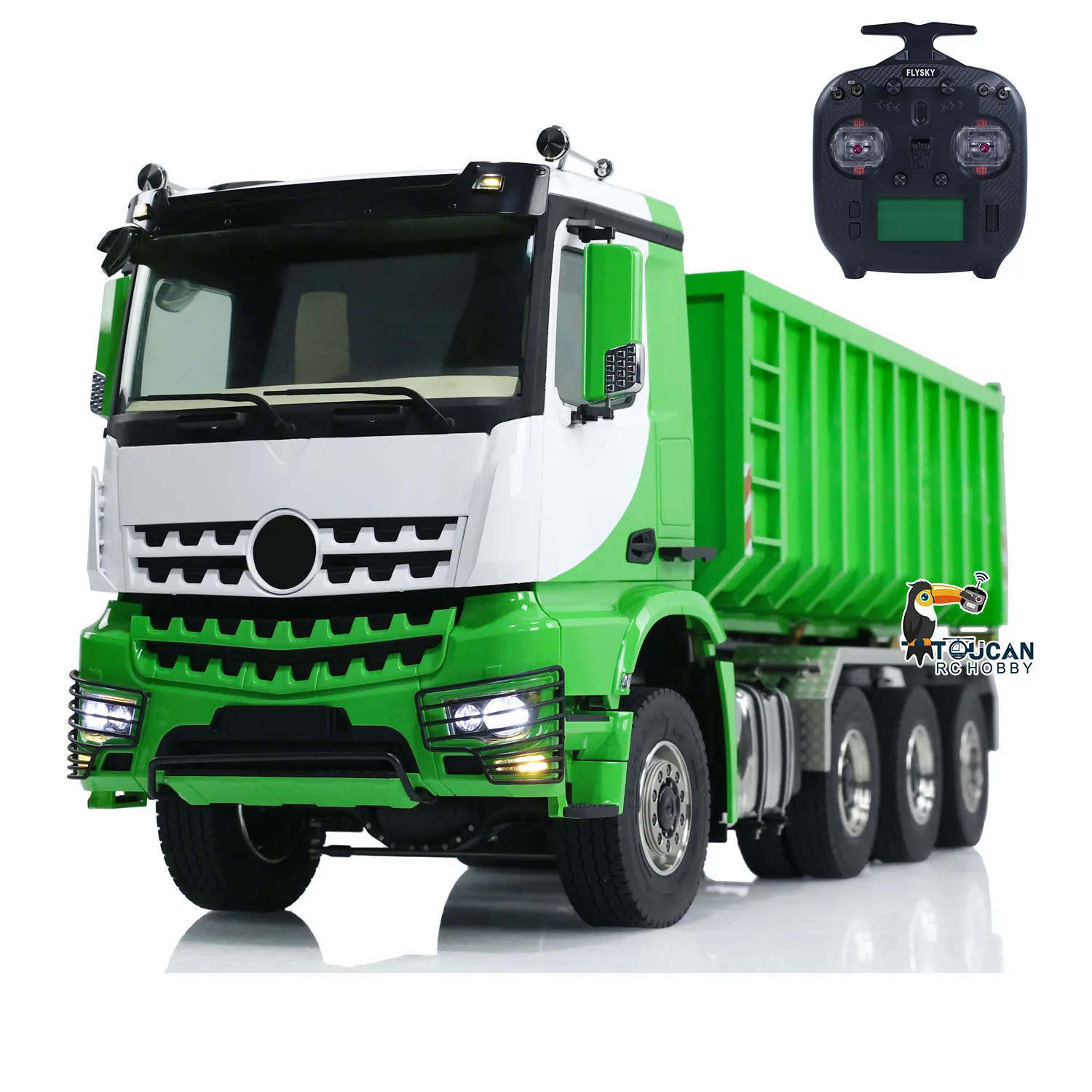 In Stock 8x8 1/14 Hydraulic RC Full Dump Truck Green Metal Roll On Off Tipper Car Model Sound Light System Remoted Toy Model