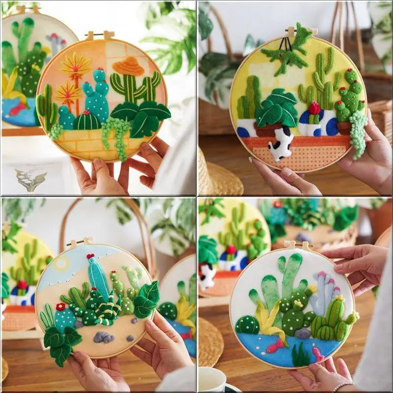 

Wool Felt With Embroidery Kit Needle Felting Tool Wool Plant Wool Felting Painting DIY Gift Home Decor Wool Craft For Craftwork