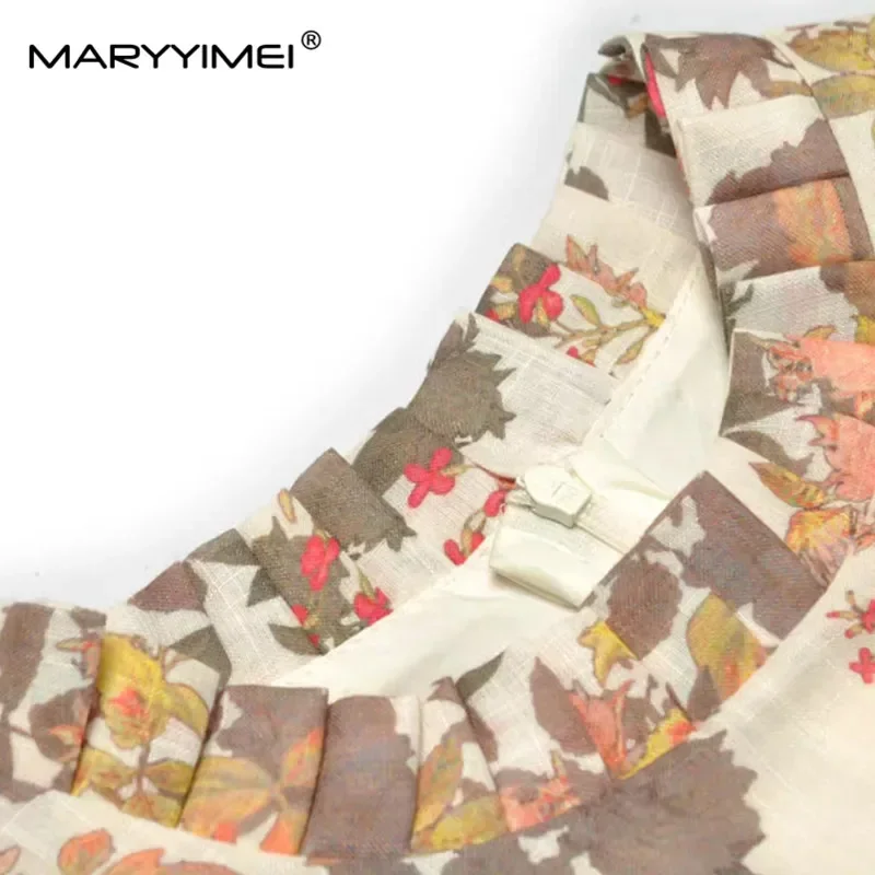 MARYYIMEI Autumn and Winter Women's Dress Stand collar Lantern Sleeved Mesh Splicing Edible Tree Fungus Edge Ball Gown Dresses