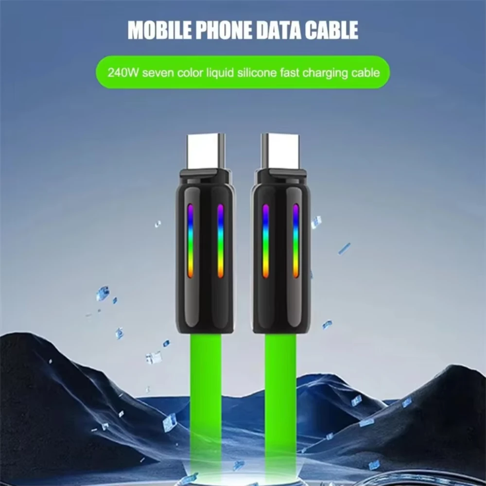 NNBILI 240W 4-in-1 Fast Charging Data Cable Colorful RGB Breathing Light USB C To Type-C High-speed Transmission Charger Cable