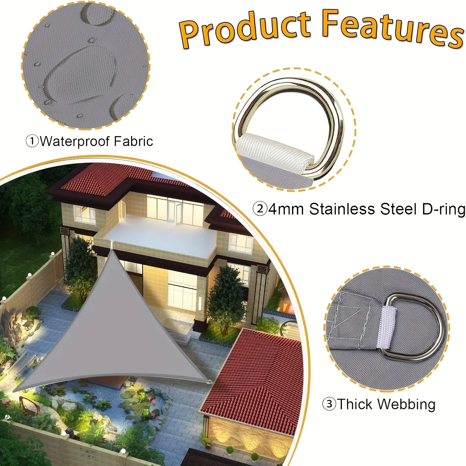 Multi-größe Dreieck Sonnenschutz Segel Wasserdichte Outdoor Garten Terrasse Party Sonnenschutz Awing Sonnendach Für Strand Camping Pool – Detail 3