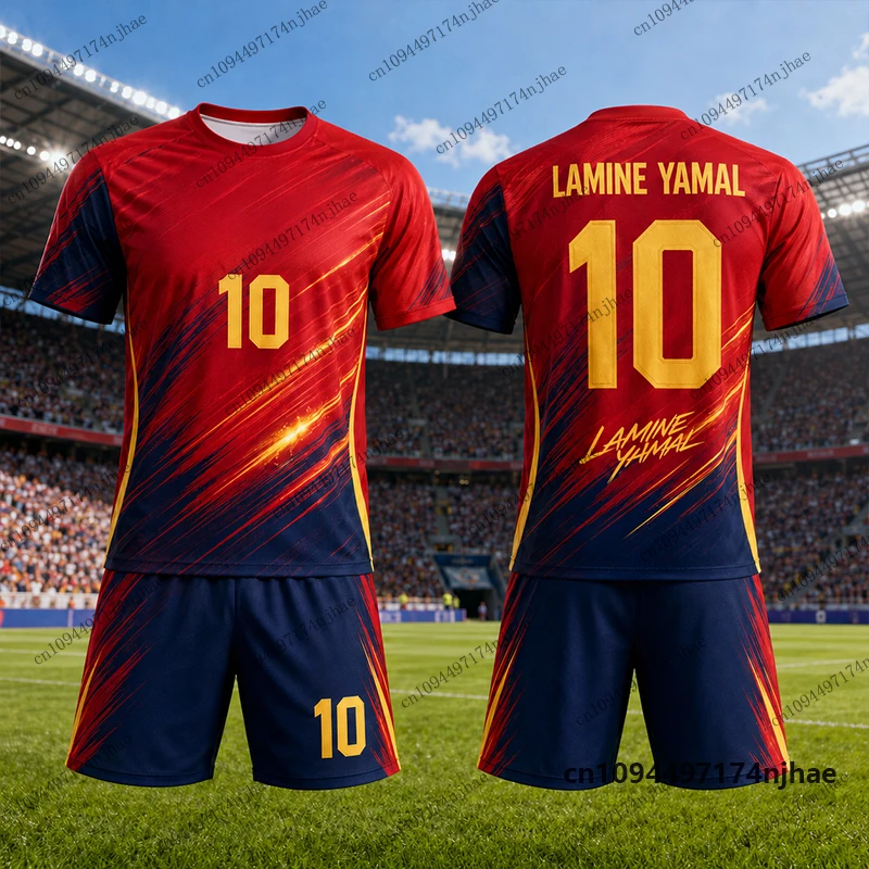 Kinder-Trainingsanzug Spanien Fans Yamal # 10 bedruckte T-Shirts + Shorts Set Fußballtrikot Sportanzug Freizeitkleidung für Kinder/Erwachsene 2-teiliges Outfit – Detail 7