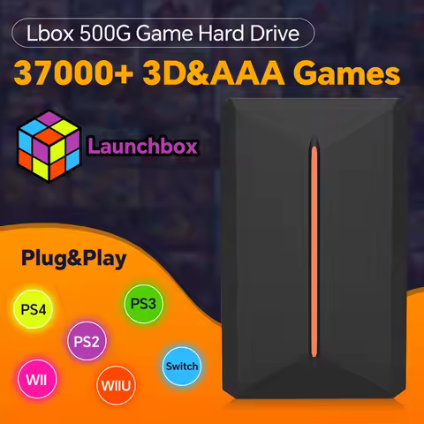 Lbox 500GB Video Game Hard Drive with 3700+ PC/3D Games Retro Game Console for PS4/PS3/PS2/PS1/Wii/Wiiu/N64/DC For Win PC/Laptop